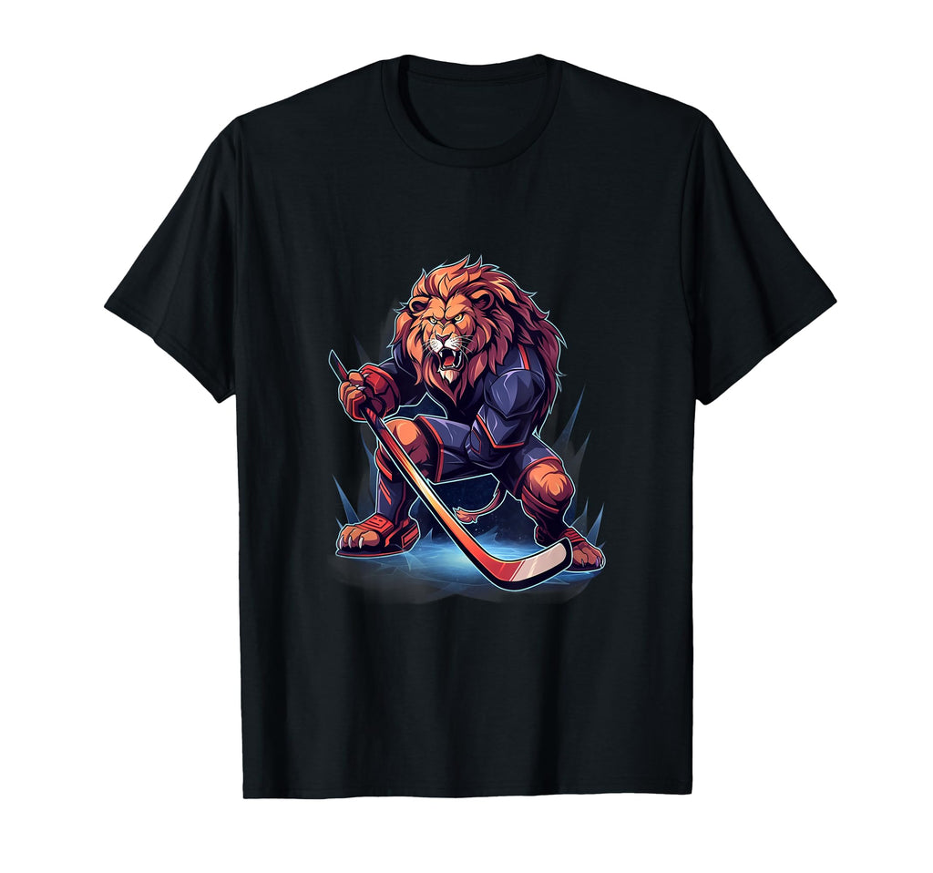 Lion Ice Hockey Player Hockey Stick T-Shirt - Minimalist Print Men Women - T-Shirt, Sweatshirt, Hoodie