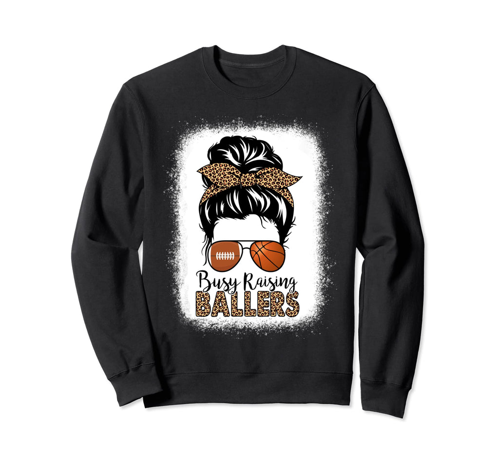 Football And Basketball Mom Messy Bun Sweatshirt - Trendy Graphic Unisex - T-Shirt, Sweatshirt, Hoodie