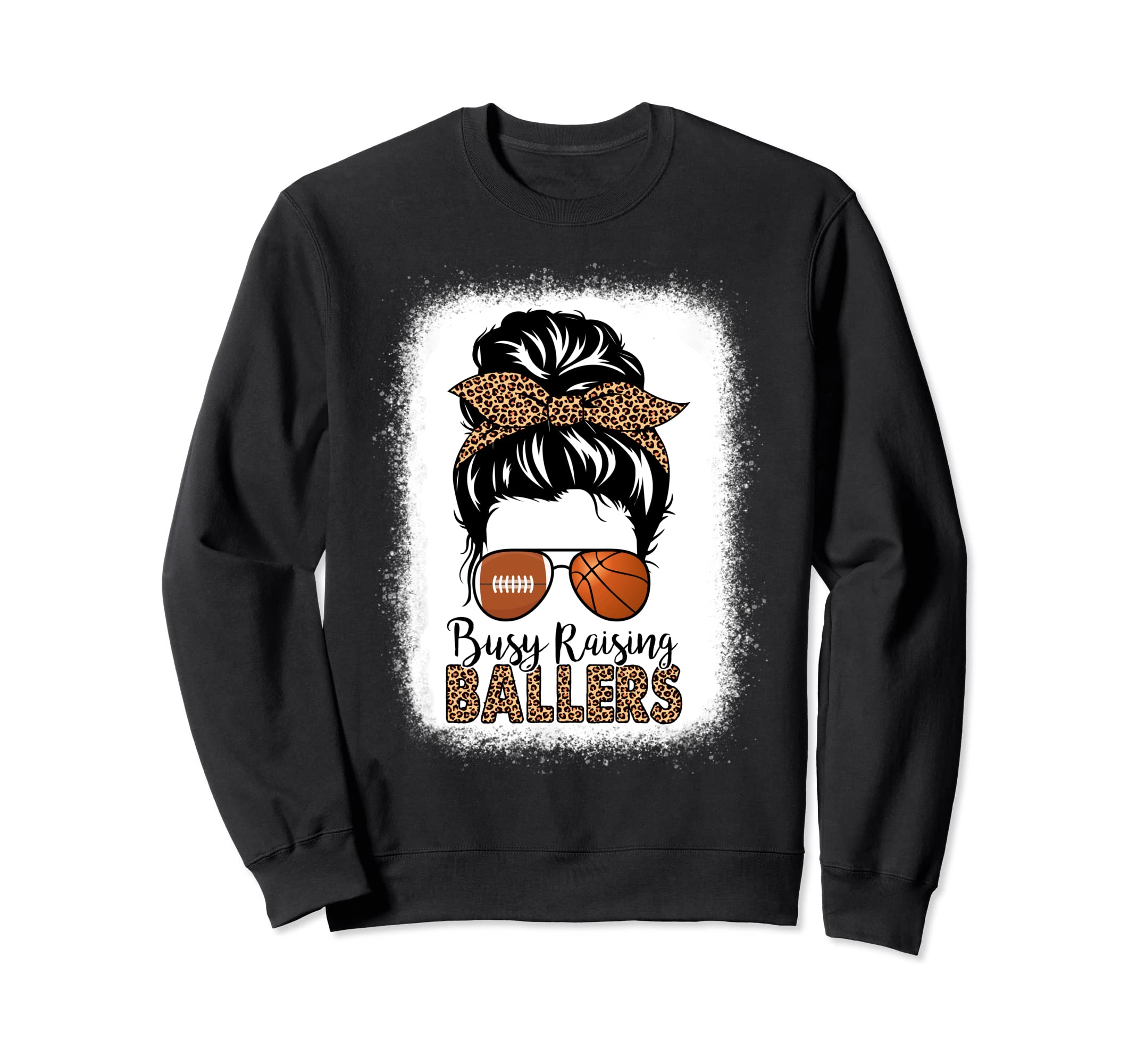 Football And Basketball Mom Messy Bun Sweatshirt - Trendy Graphic Unisex - T-Shirt, Sweatshirt, Hoodie
