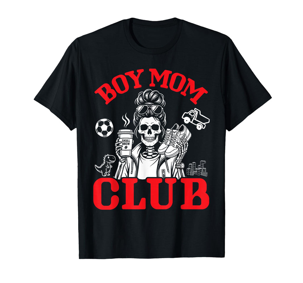 Mom Club Skeleton Messy Bun Coffee T-Shirt - Trendy Graphic Unisex - T-Shirt, Sweatshirt, Hoodie