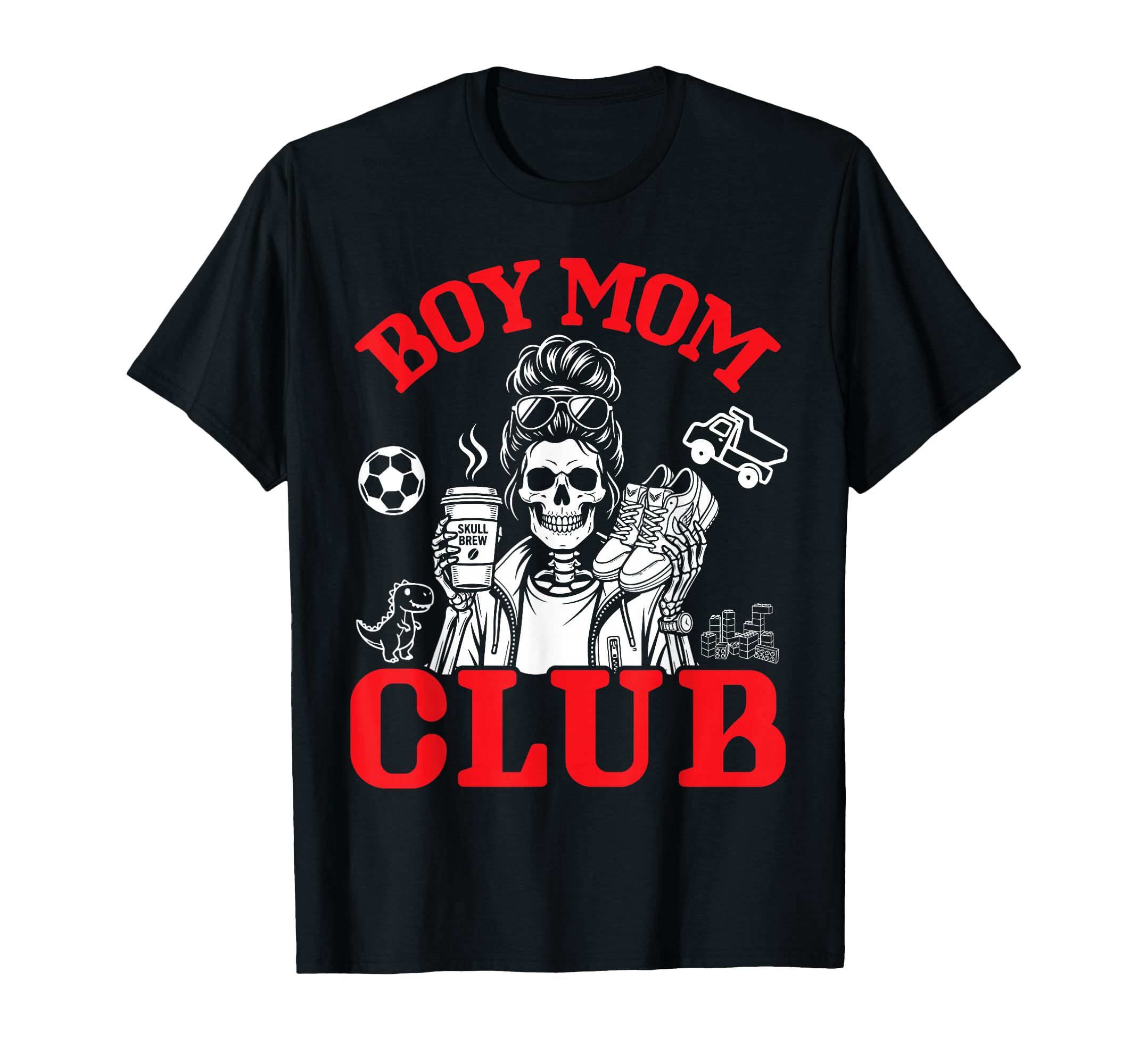 Mom Club Skeleton Messy Bun Coffee T-Shirt - Trendy Graphic Unisex - T-Shirt, Sweatshirt, Hoodie