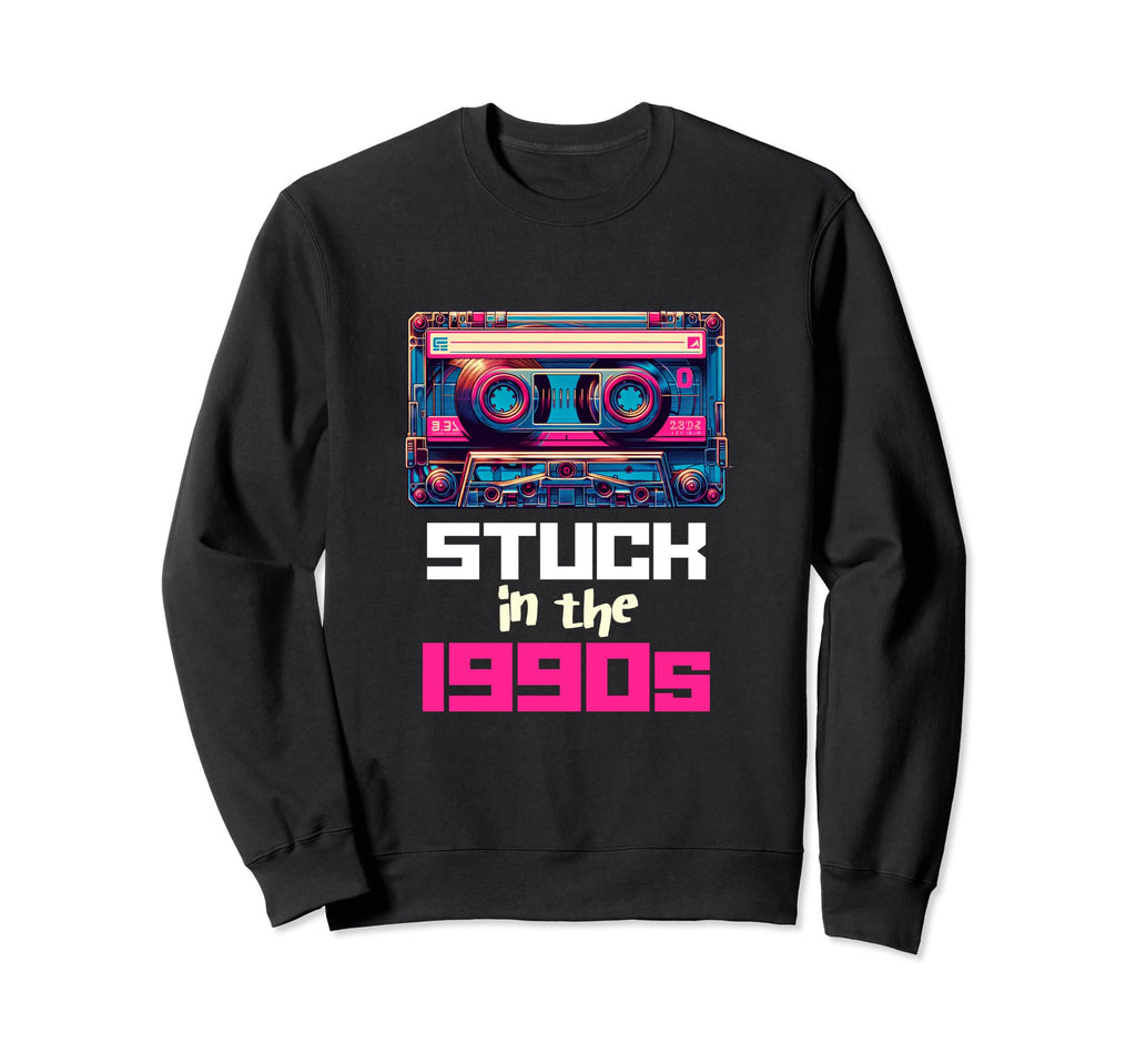 Stuck 90S Synthwave Aesthetic Dj Sweatshirt - Graphic Print Men Women - T-Shirt, Sweatshirt, Hoodie