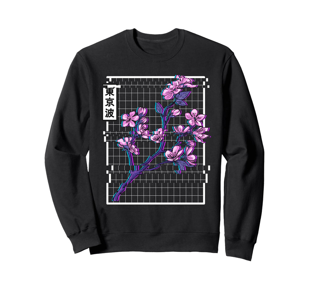 Cherry Blossom Glitch Vaporwave Sweatshirt - Aesthetic Graphic Unisex - T-Shirt, Sweatshirt, Hoodie