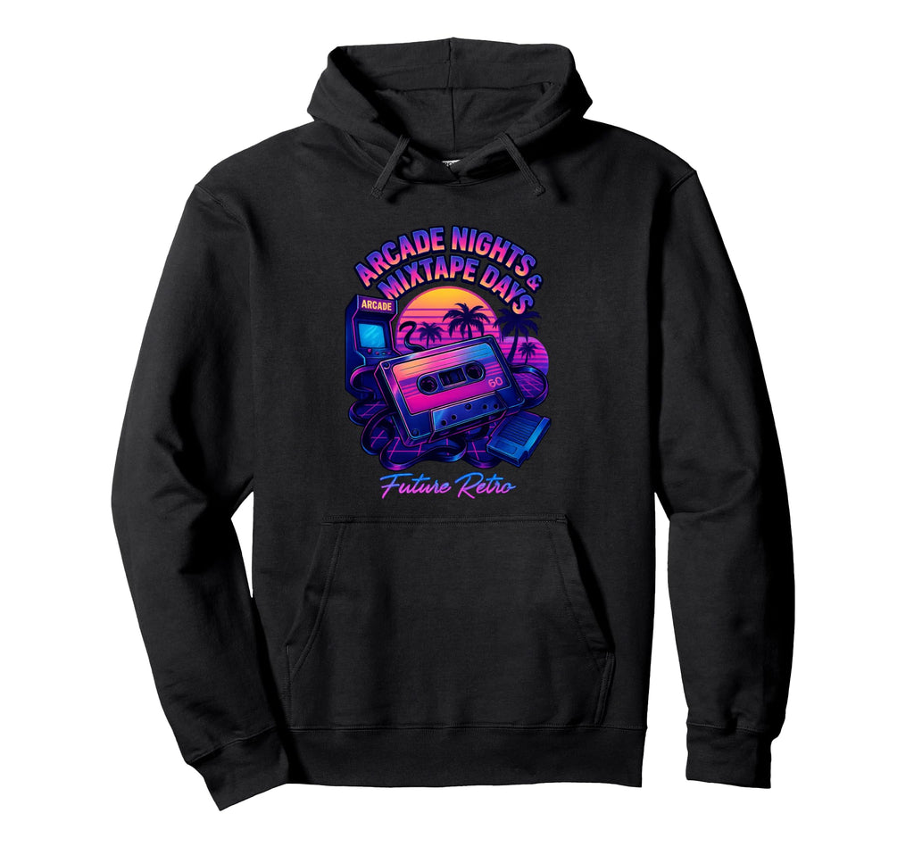 Arcade Nights Mixtape Days 80S Cassette Hoodie - Trendy Graphic Men Women - T-Shirt, Sweatshirt, Hoodie