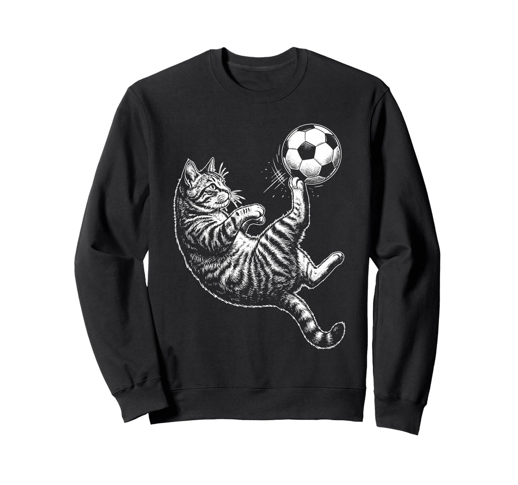 Funny Soccer Cat Kicking Ball Animal Sweatshirt - Streetwear Style Unisex - T-Shirt, Sweatshirt, Hoodie