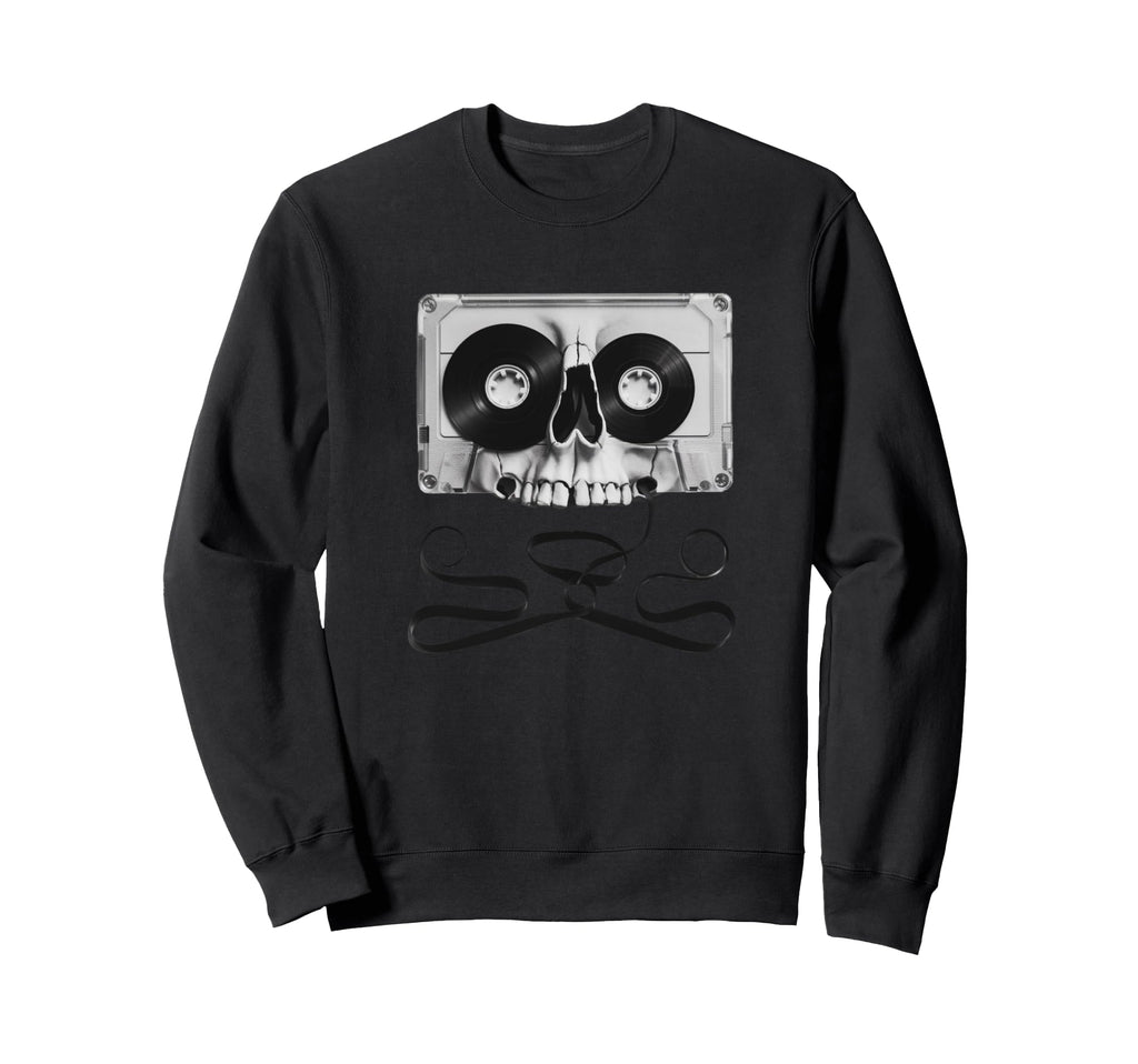 Cassette Tape Skull And Crossbones Sweatshirt - Unique Graphic Unisex - T-Shirt, Sweatshirt, Hoodie