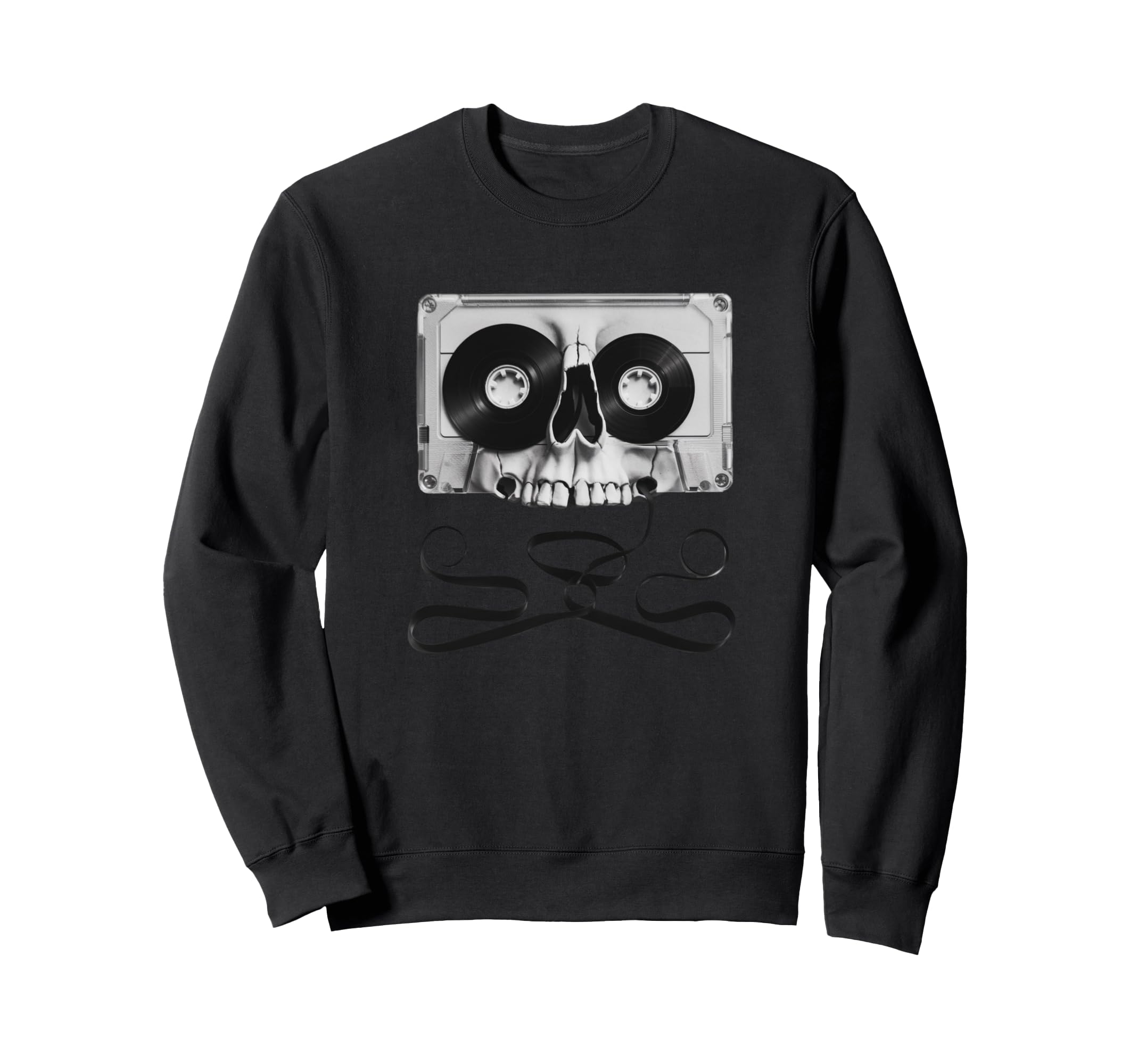 Cassette Tape Skull And Crossbones Sweatshirt - Unique Graphic Unisex - T-Shirt, Sweatshirt, Hoodie