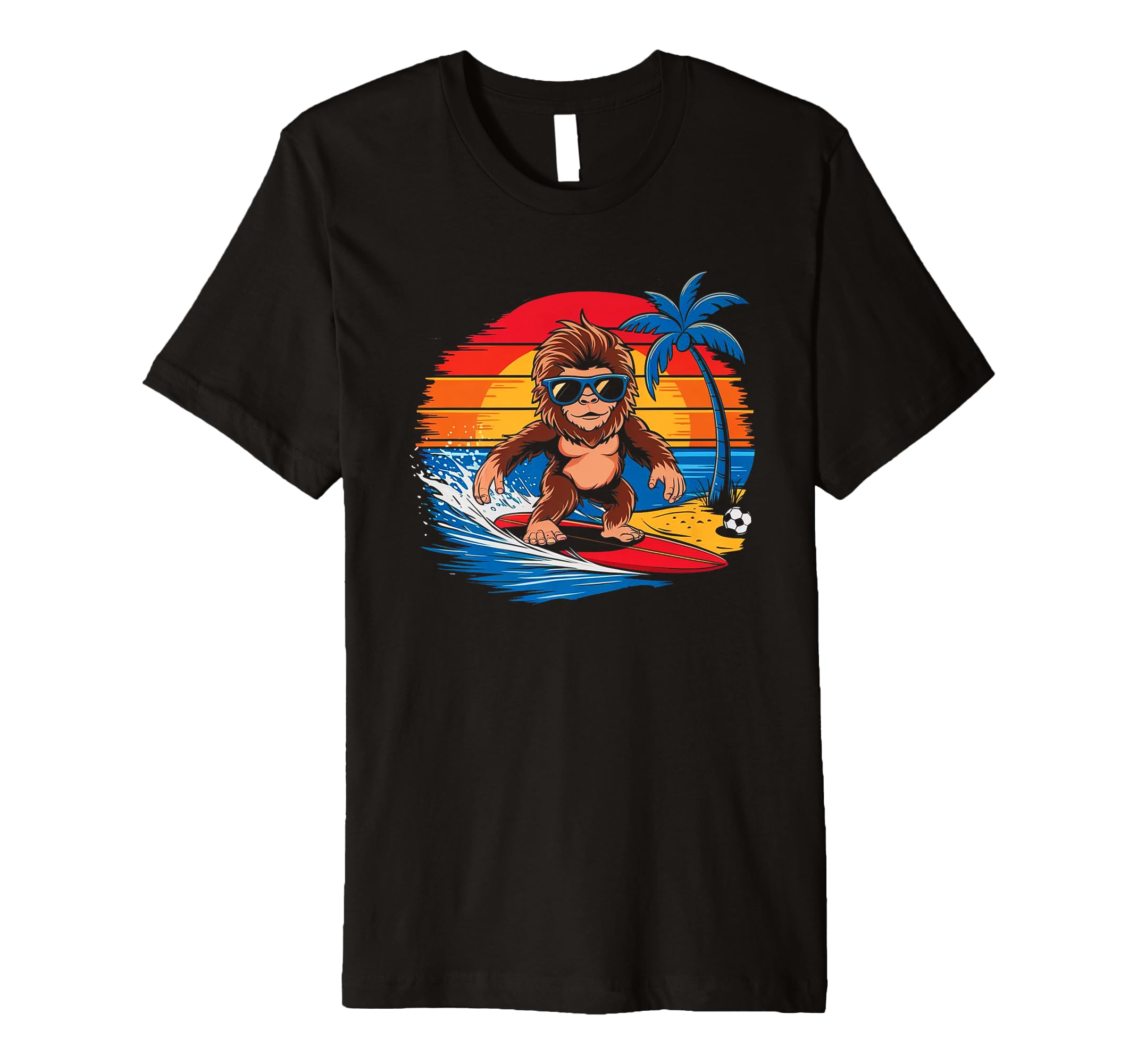 Funny Bigfoot Surfing Sunglasses Soccer T-Shirt - Graphic Print Men Women - T-Shirt, Sweatshirt, Hoodie