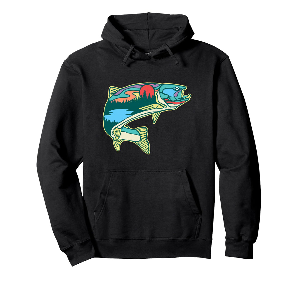 Nature Trout Illustration Fly Fishing Hoodie - Graphic Print Men Women - T-Shirt, Sweatshirt, Hoodie