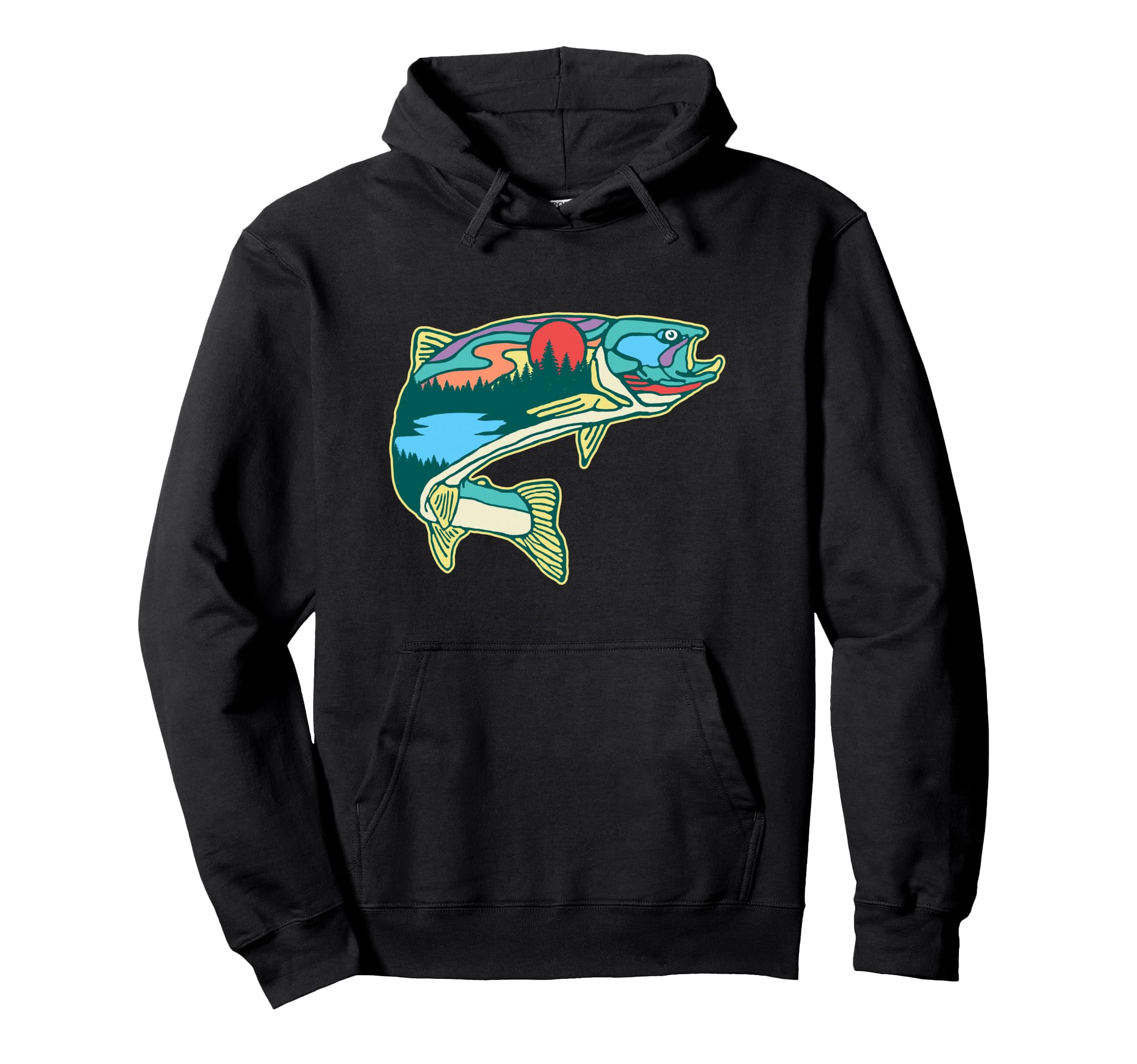 Nature Trout Illustration Fly Fishing Hoodie - Graphic Print Men Women - T-Shirt, Sweatshirt, Hoodie