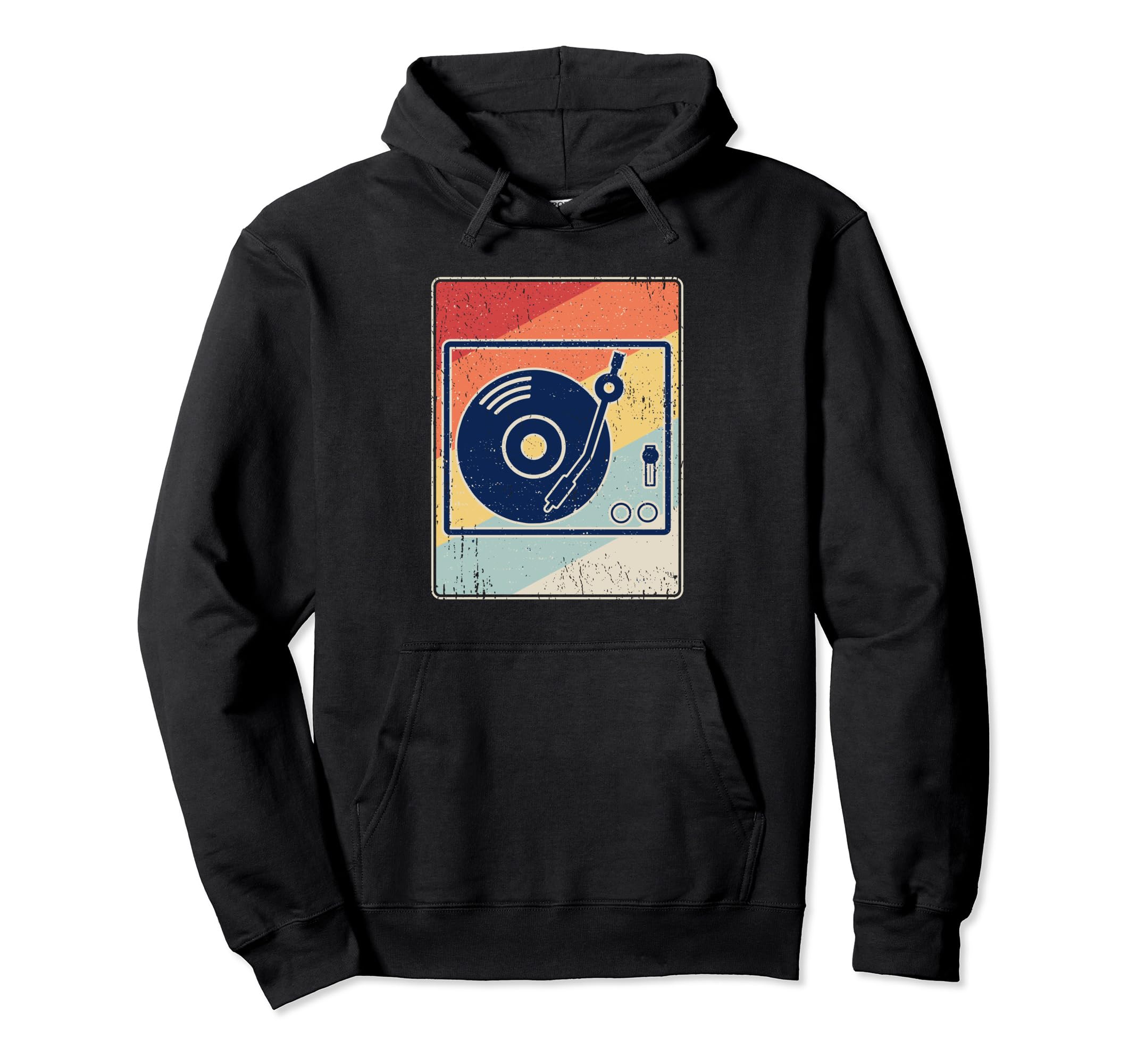Record Player Vinyl Music Distressed Hoodie - Custom Art Print Men Women - T-Shirt, Sweatshirt, Hoodie