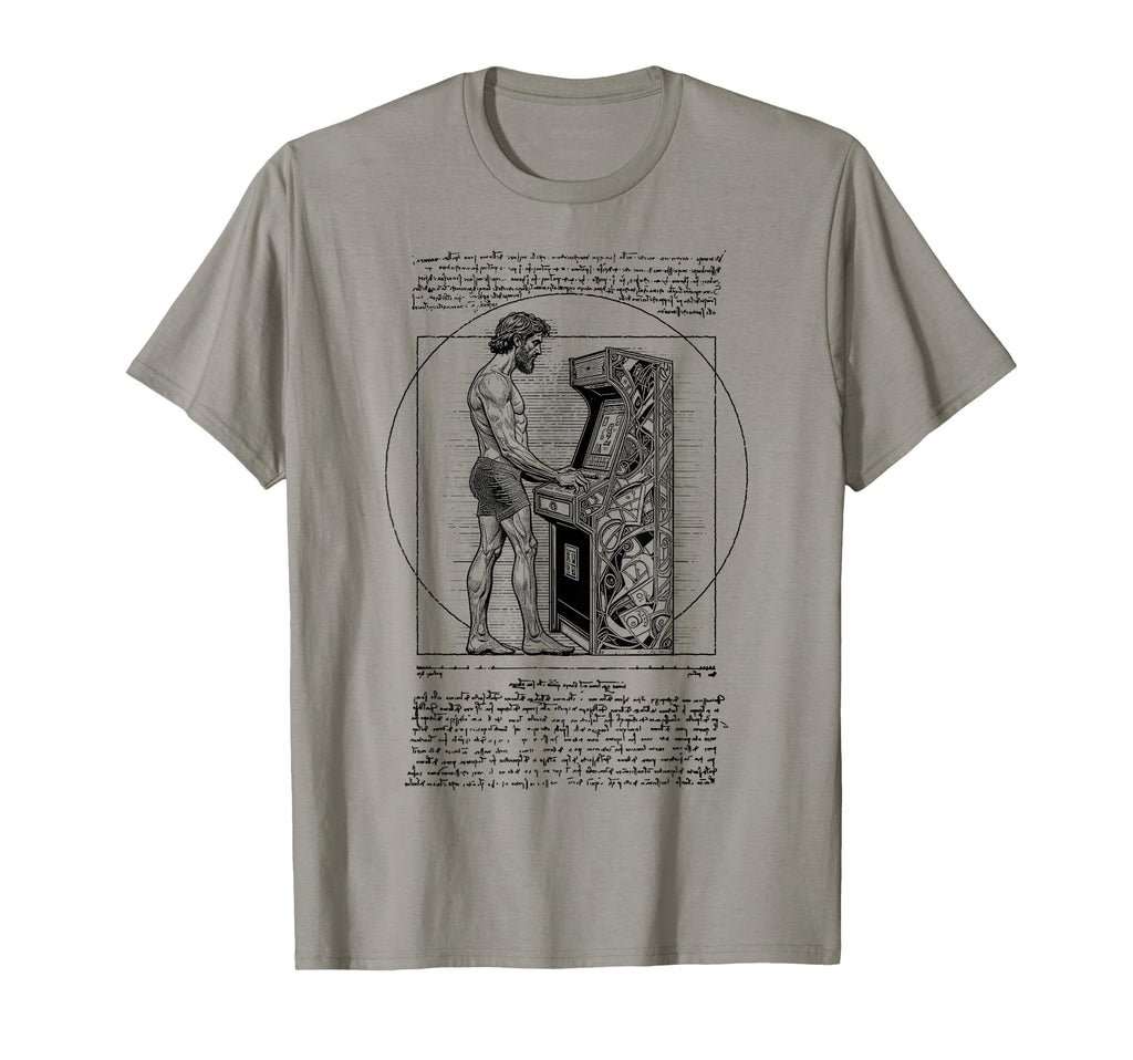 Arcade Gamer Vitruvian Leonardo Da T-Shirt - Novelty Apparel for Adults - T-Shirt, Sweatshirt, Hoodie