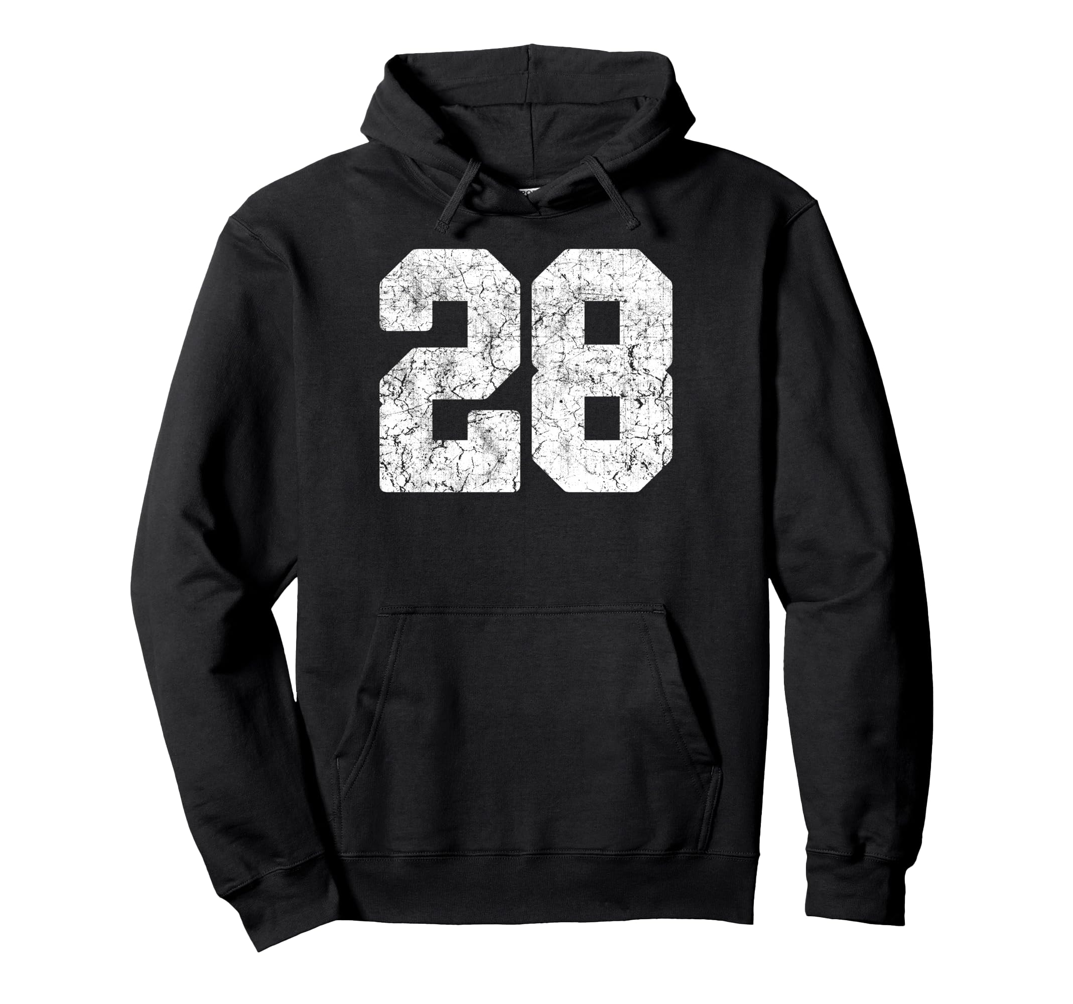 Distressed White Number 28 Jersey Player Hoodie - Unique Graphic Unisex - T-Shirt, Sweatshirt, Hoodie