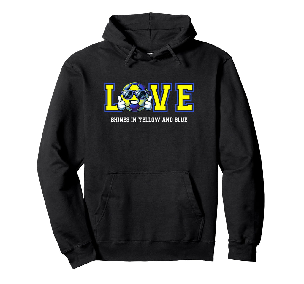 Soccer Ball Yellow And Blue Cartoon Hoodie - Novelty Apparel for Adults - T-Shirt, Sweatshirt, Hoodie