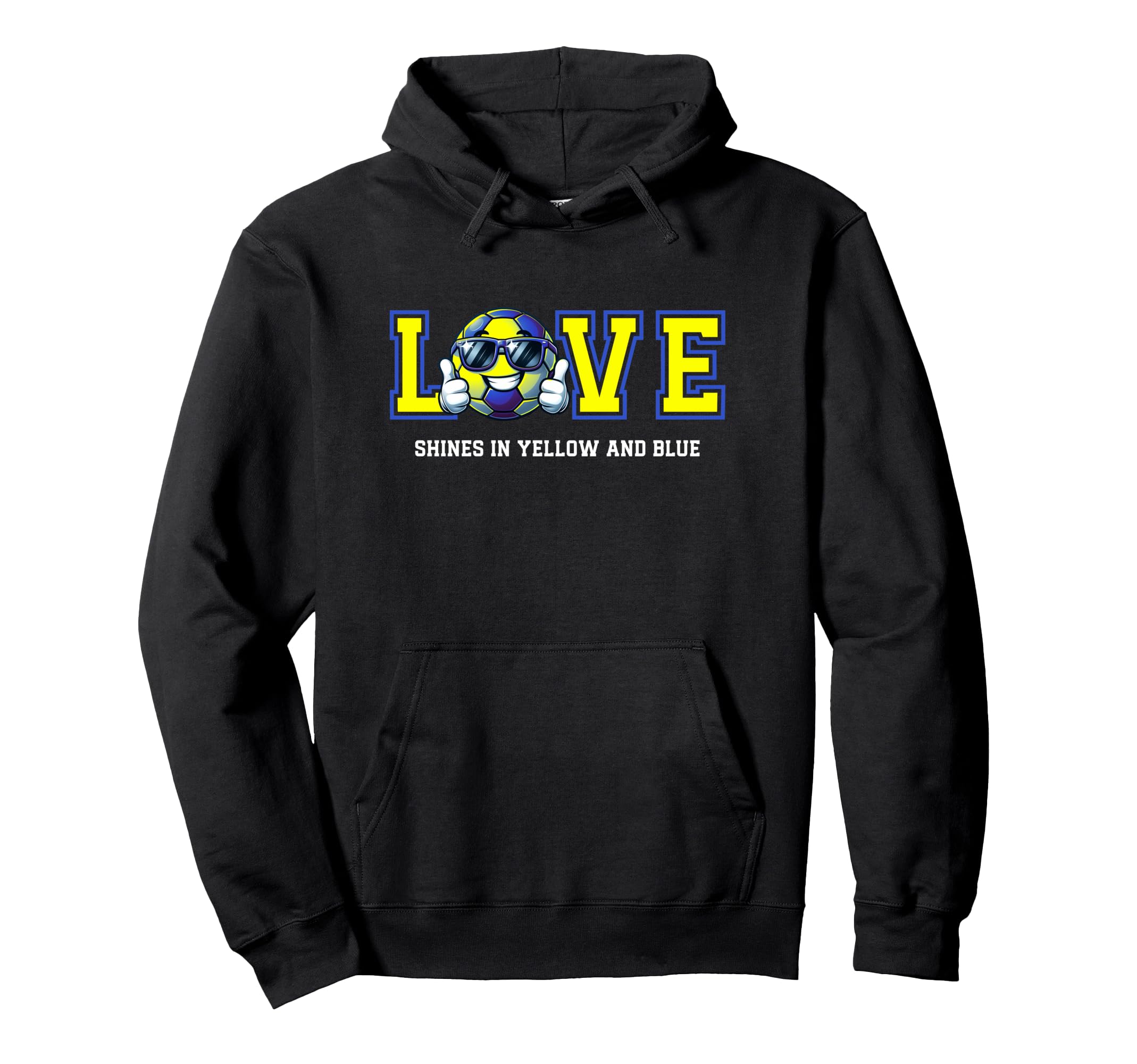 Soccer Ball Yellow And Blue Cartoon Hoodie - Novelty Apparel for Adults - T-Shirt, Sweatshirt, Hoodie