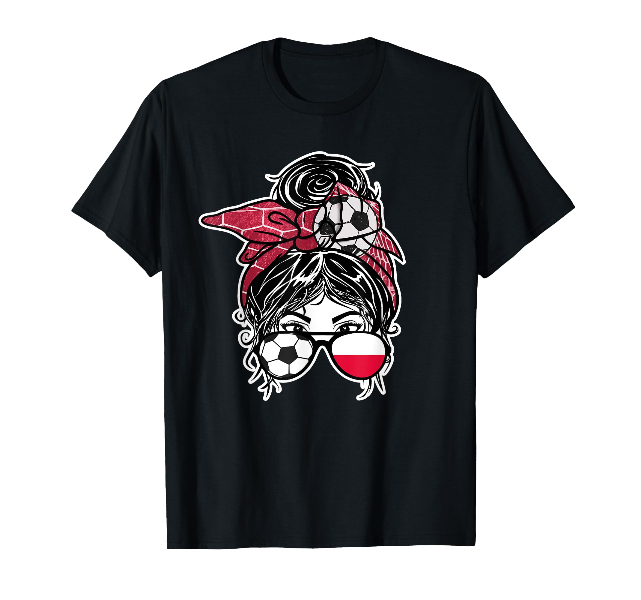 Messy Bun Hair Polish Soccer Poland T-Shirt - Fun Novelty Design Men Women - T-Shirt, Sweatshirt, Hoodie