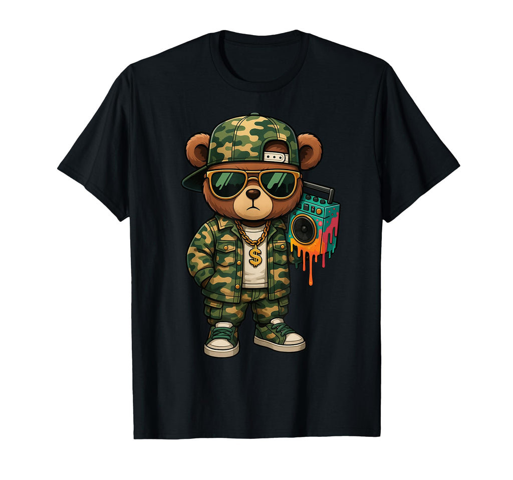 Camouflage Rapper Teddy Bear Camo T-Shirt - Casual Everyday Wear Men Women - T-Shirt, Sweatshirt, Hoodie