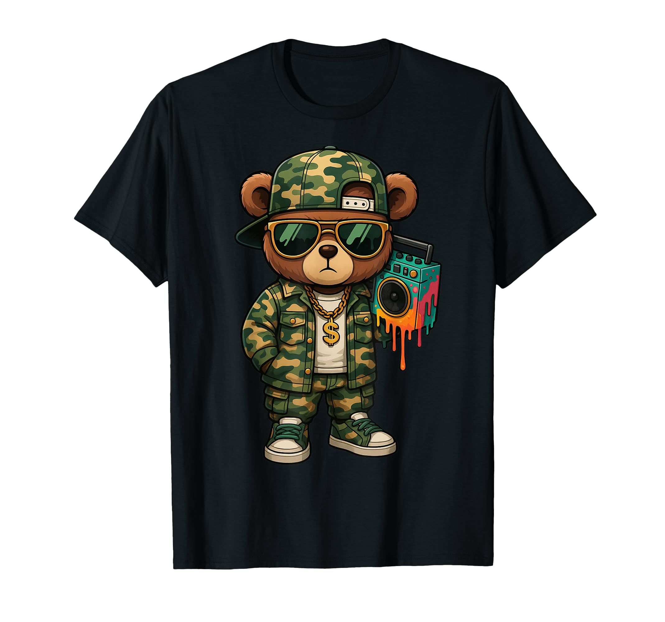 Camouflage Rapper Teddy Bear Camo T-Shirt - Casual Everyday Wear Men Women - T-Shirt, Sweatshirt, Hoodie