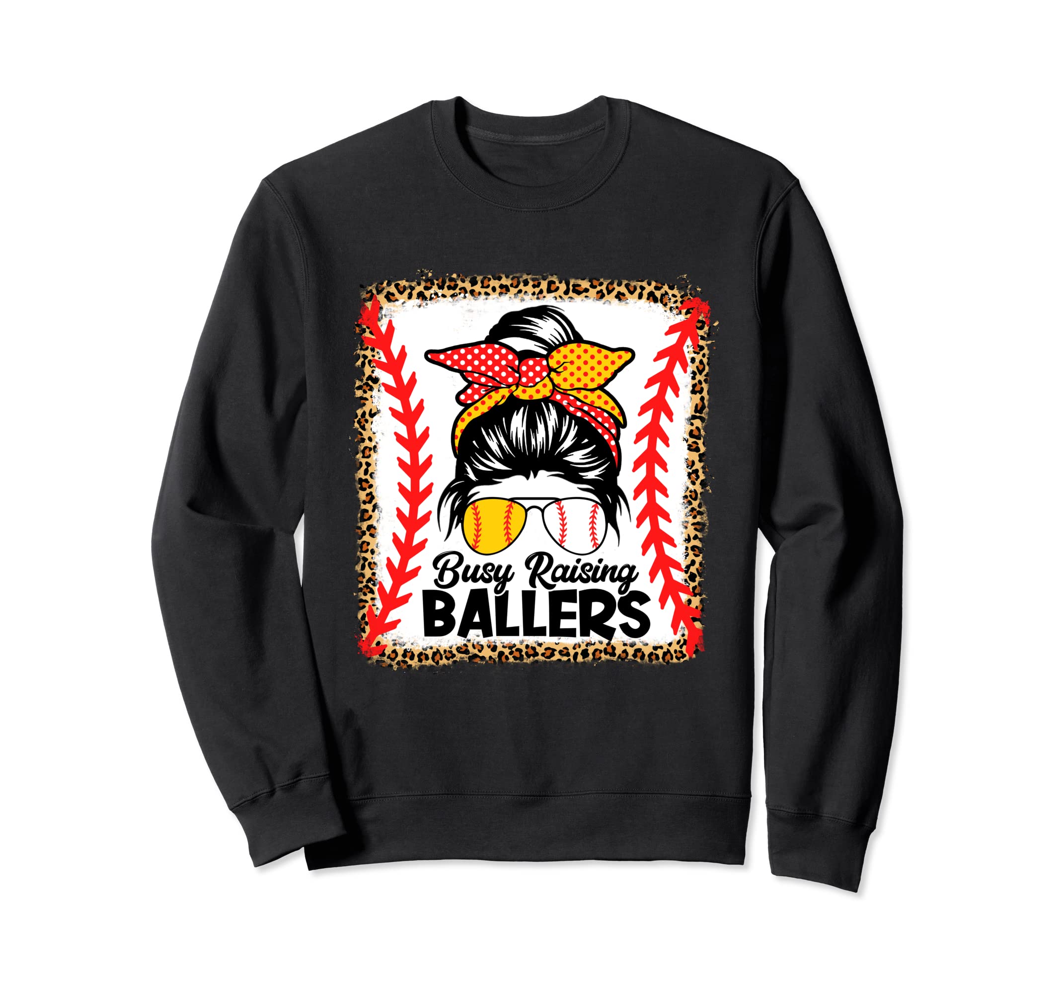 Messy Bun Mom Busy Raising Ballers Sweatshirt - Graphic Print for Adults - T-Shirt, Sweatshirt, Hoodie