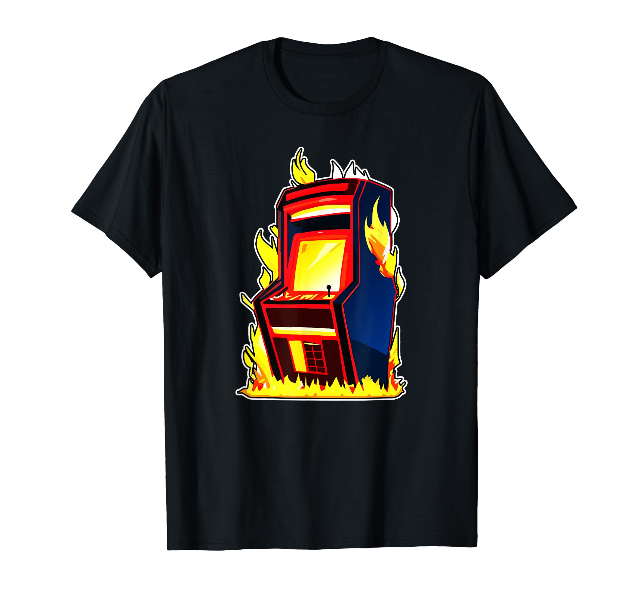 Burning Arcade Machine Gaming Cabinet T-Shirt - Novelty Apparel for Adults - T-Shirt, Sweatshirt, Hoodie