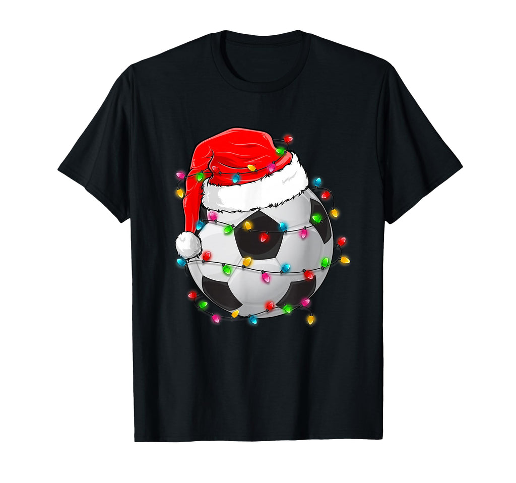 Soccer Ball Santa Hat Funny Sport T-Shirt - Minimalist Print Men Women - T-Shirt, Sweatshirt, Hoodie