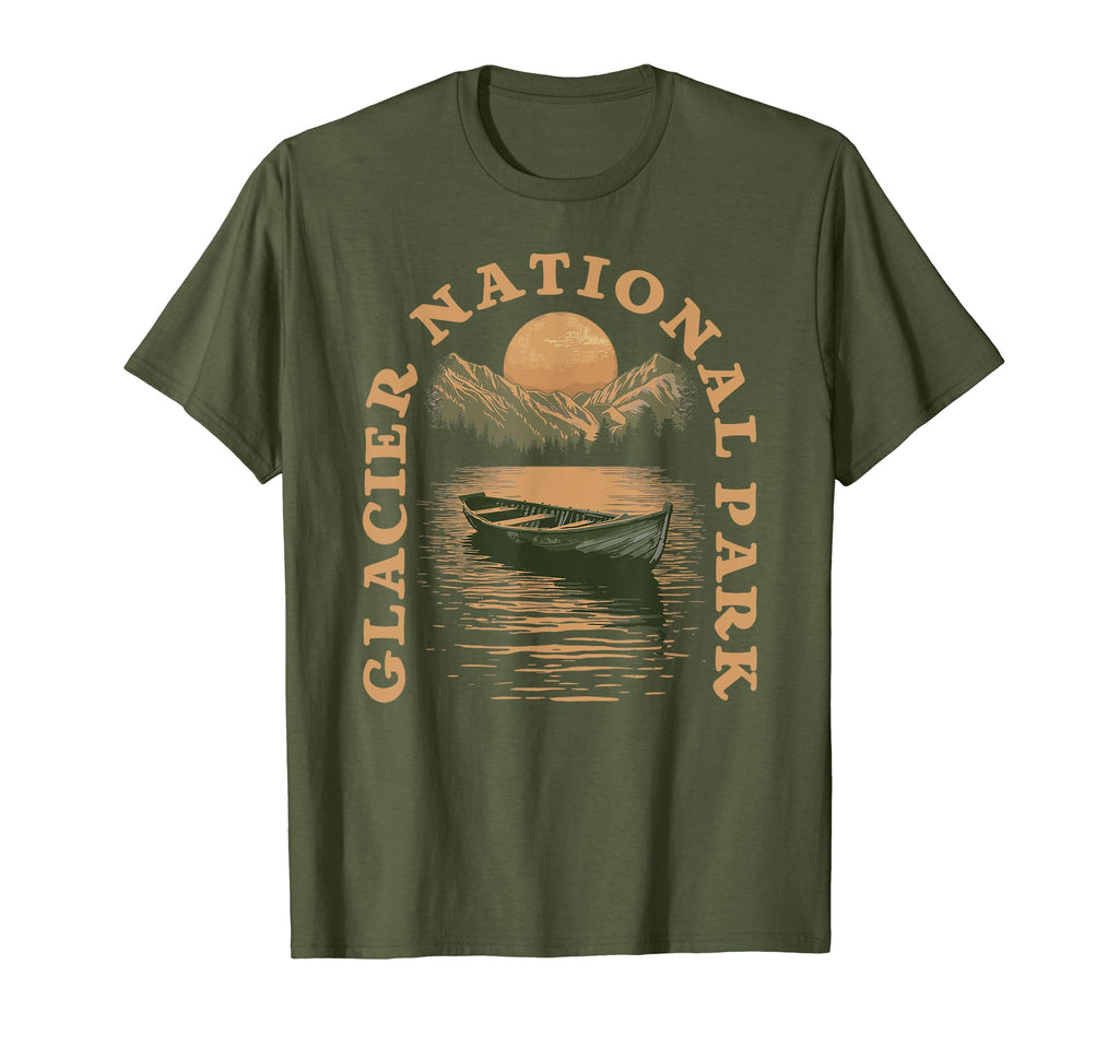 Glacier National Park Boat Lake T-Shirt - Unique Graphic for Adults - T-Shirt, Sweatshirt, Hoodie