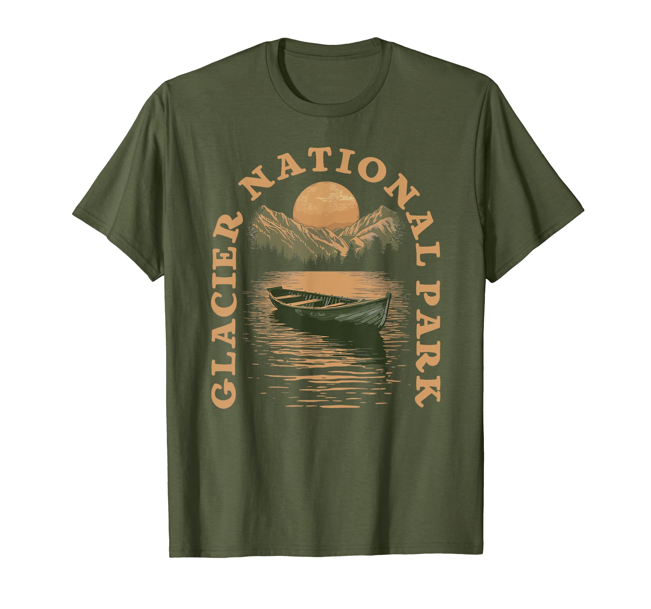 Glacier National Park Boat Lake T-Shirt - Unique Graphic for Adults - T-Shirt, Sweatshirt, Hoodie