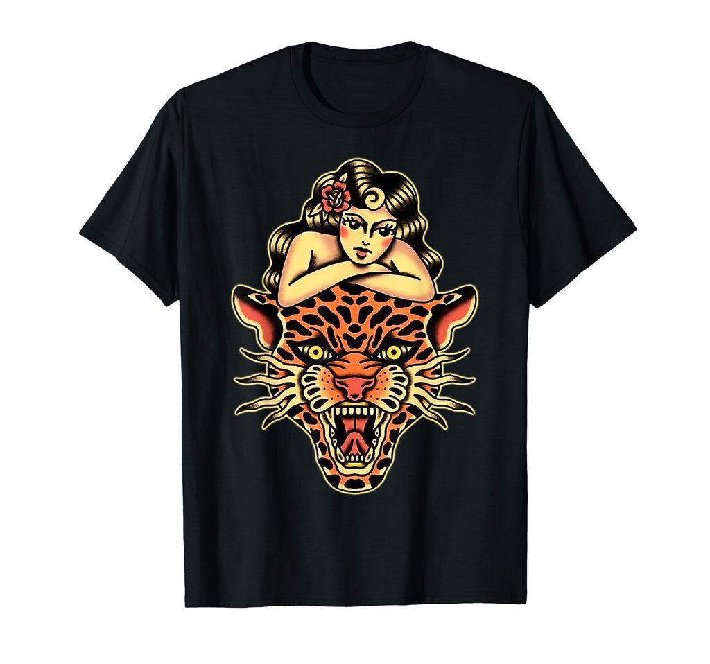 Pin Up X Tiger Traditional Tattoo Flash T-Shirt - Fun Novelty Design Unisex - T-Shirt, Sweatshirt, Hoodie