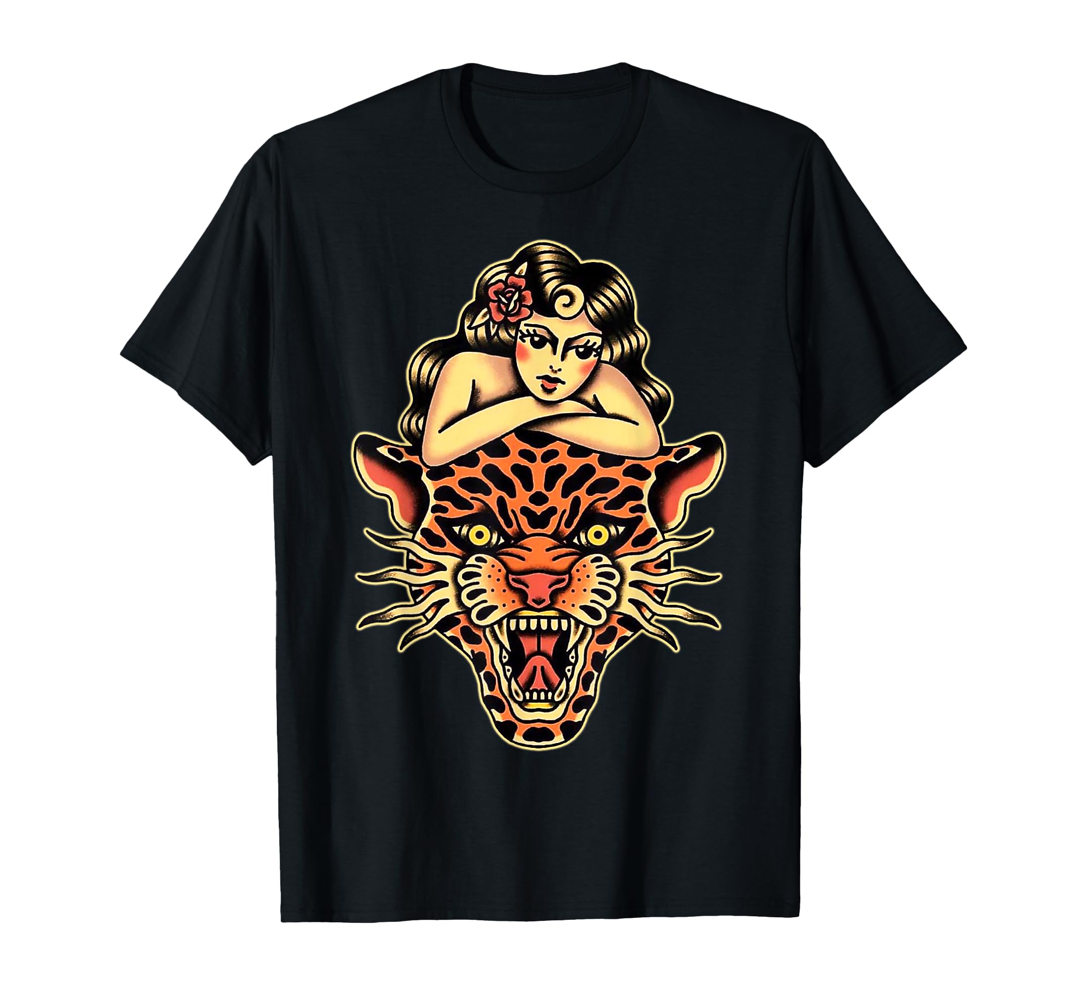 Pin Up X Tiger Traditional Tattoo Flash T-Shirt - Fun Novelty Design Unisex - T-Shirt, Sweatshirt, Hoodie