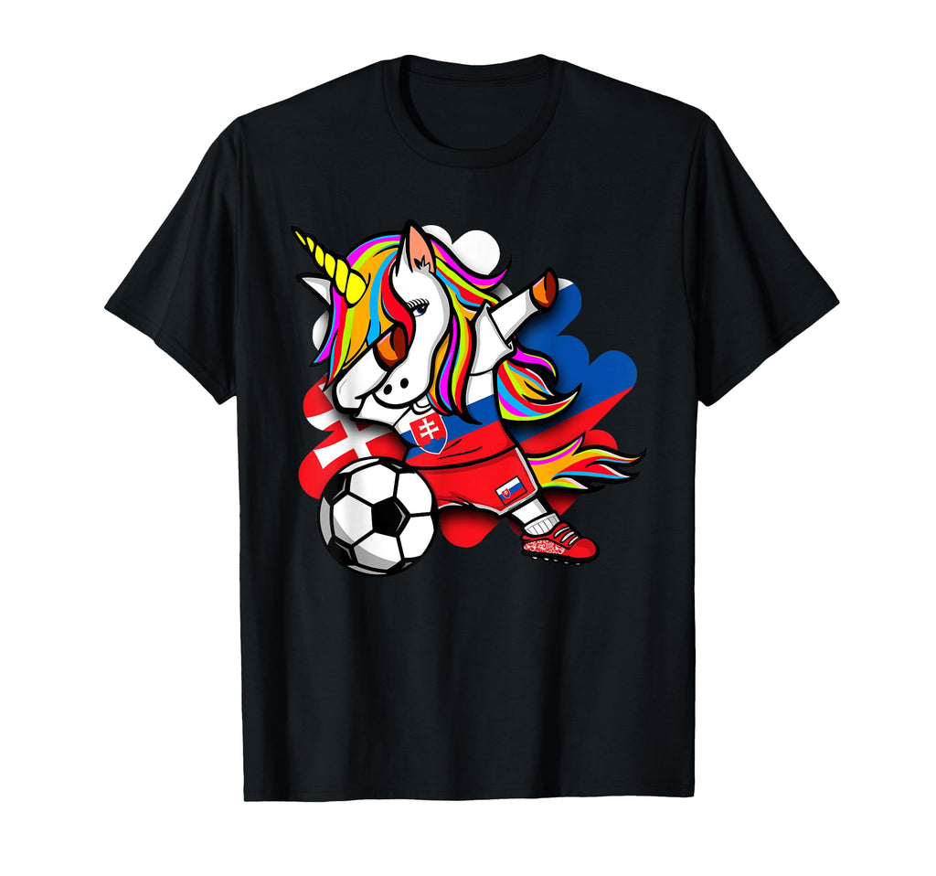 Dabbing Unicorn Slovakia Soccer Fans T-Shirt - Unique Graphic Men Women - T-Shirt, Sweatshirt, Hoodie