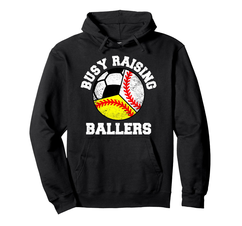 Busy Raising Ballers Funny Baseball Hoodie - Minimalist Print for Adults - T-Shirt, Sweatshirt, Hoodie