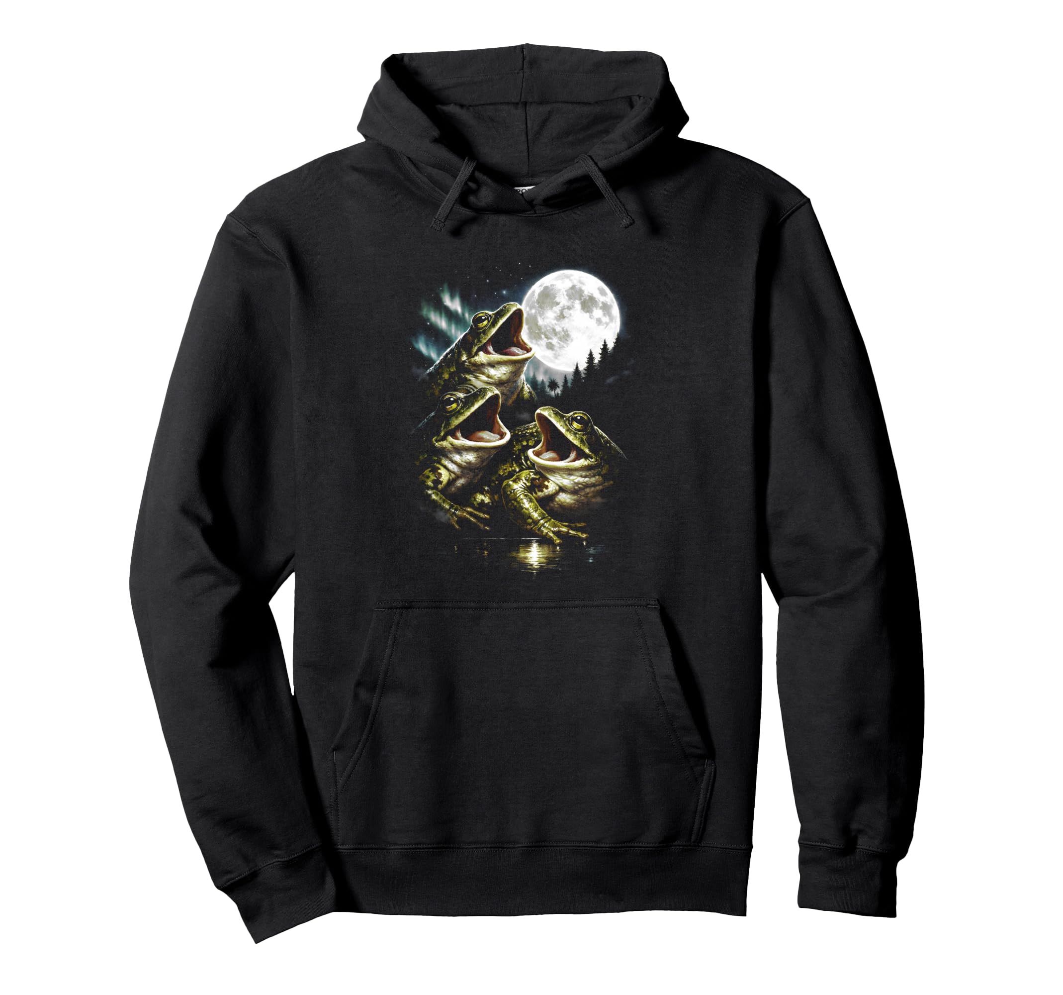 Howling Frog Moon Aurora Vinta Funny Hoodie - Streetwear Style Men Women - T-Shirt, Sweatshirt, Hoodie