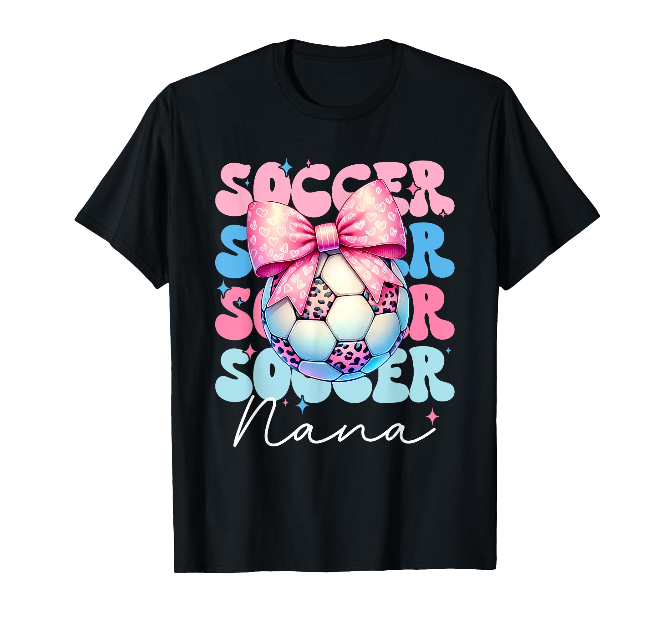 Groovy Soccer Nana Leopard Coquette Bow T-Shirt - Graphic Print Men Women - T-Shirt, Sweatshirt, Hoodie