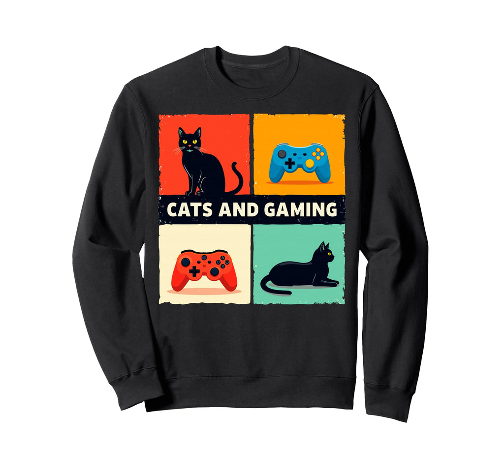 Games Gamer Cats And Gaming Cat Video Sweatshirt - Minimalist Print Unisex - T-Shirt, Sweatshirt, Hoodie
