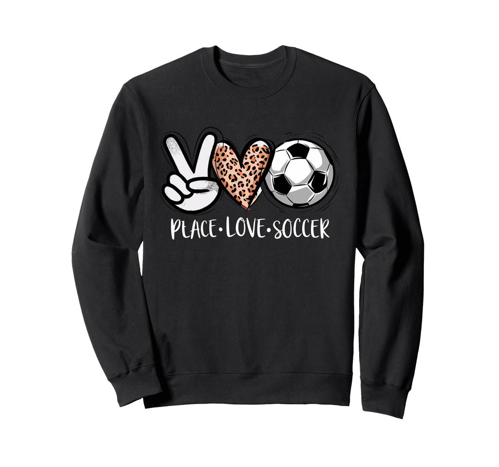 Peace Love Soccer Leopard Sport Sweatshirt - Graphic Print Men Women - T-Shirt, Sweatshirt, Hoodie