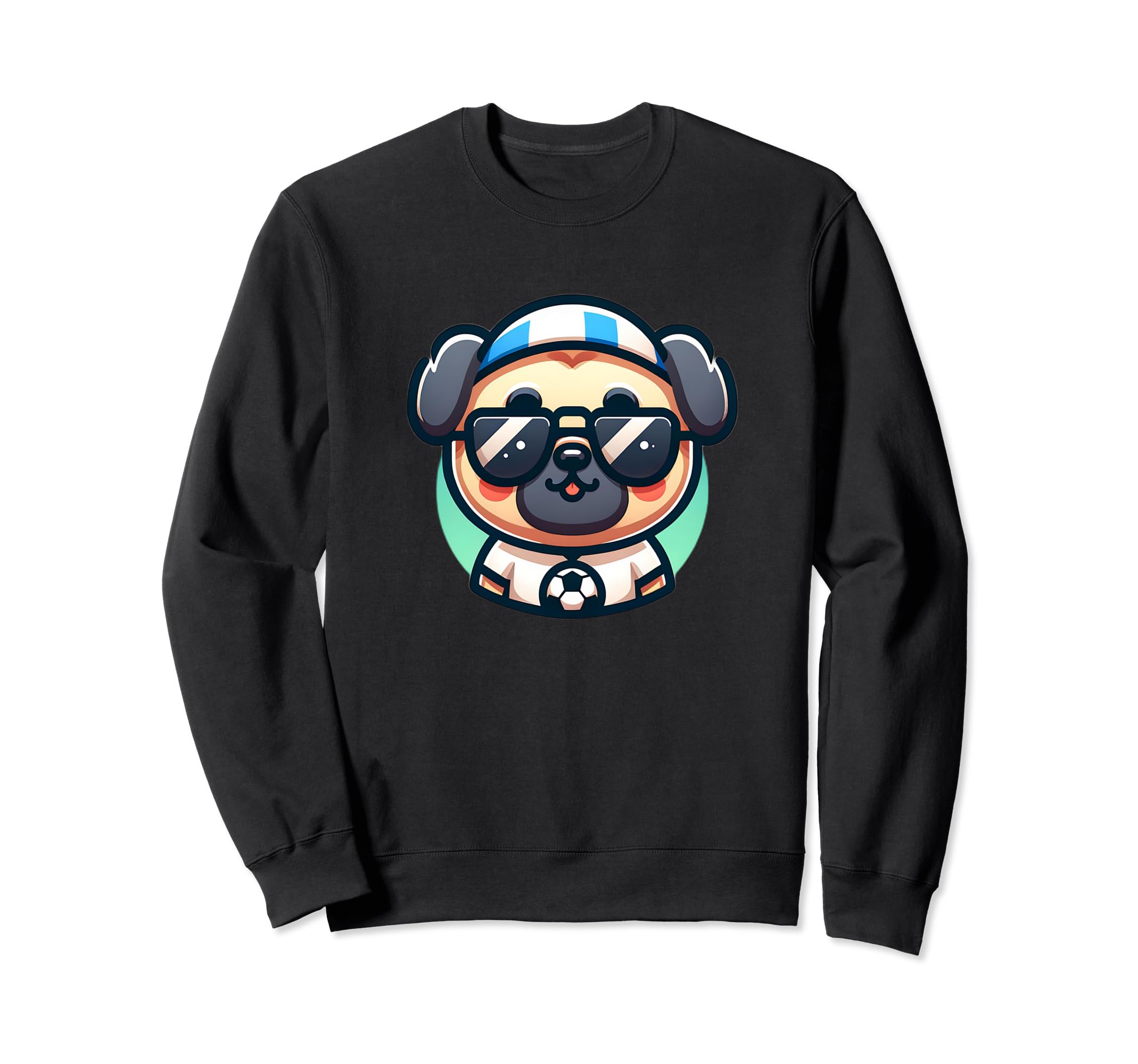 Pug Dog Soccer Player Ball Sweatshirt - Aesthetic Graphic Men Women - T-Shirt, Sweatshirt, Hoodie
