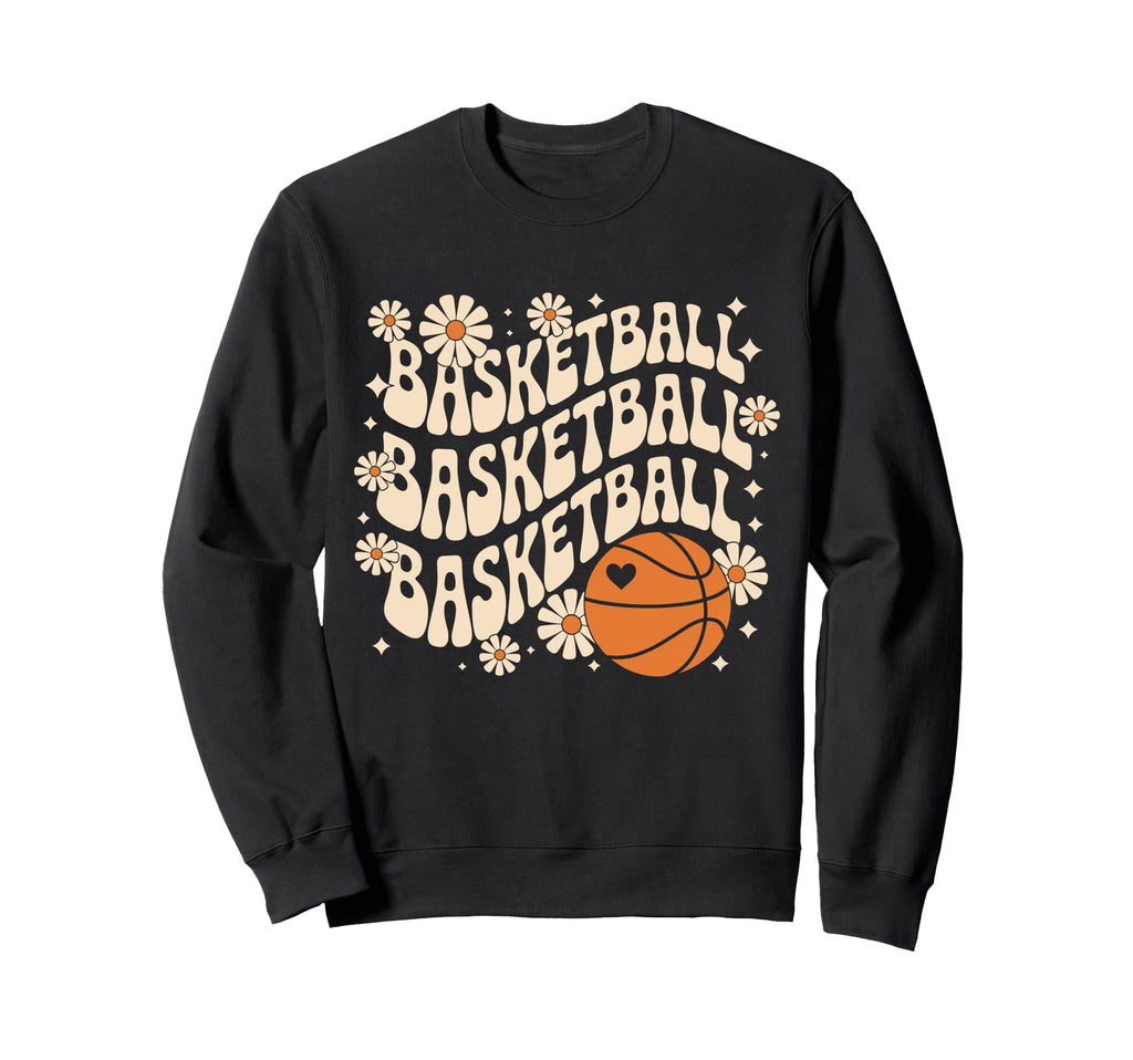 Groovy Basketball Daisy Flower Sweatshirt - Minimalist Print Men Women - T-Shirt, Sweatshirt, Hoodie
