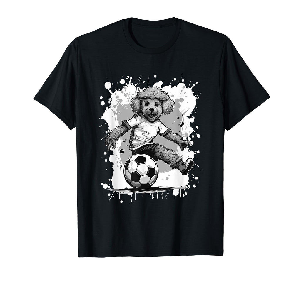 Poodle Dog Playing Soccer Sports T-Shirt - Minimalist Print for Adults - T-Shirt, Sweatshirt, Hoodie