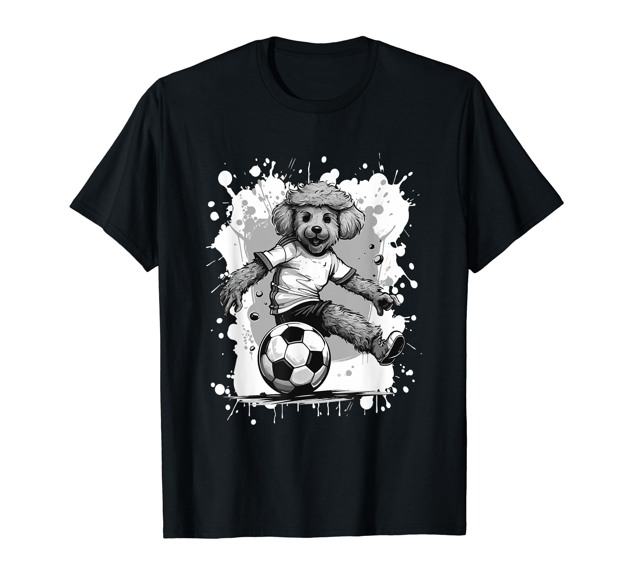 Poodle Dog Playing Soccer Sports T-Shirt - Minimalist Print for Adults - T-Shirt, Sweatshirt, Hoodie