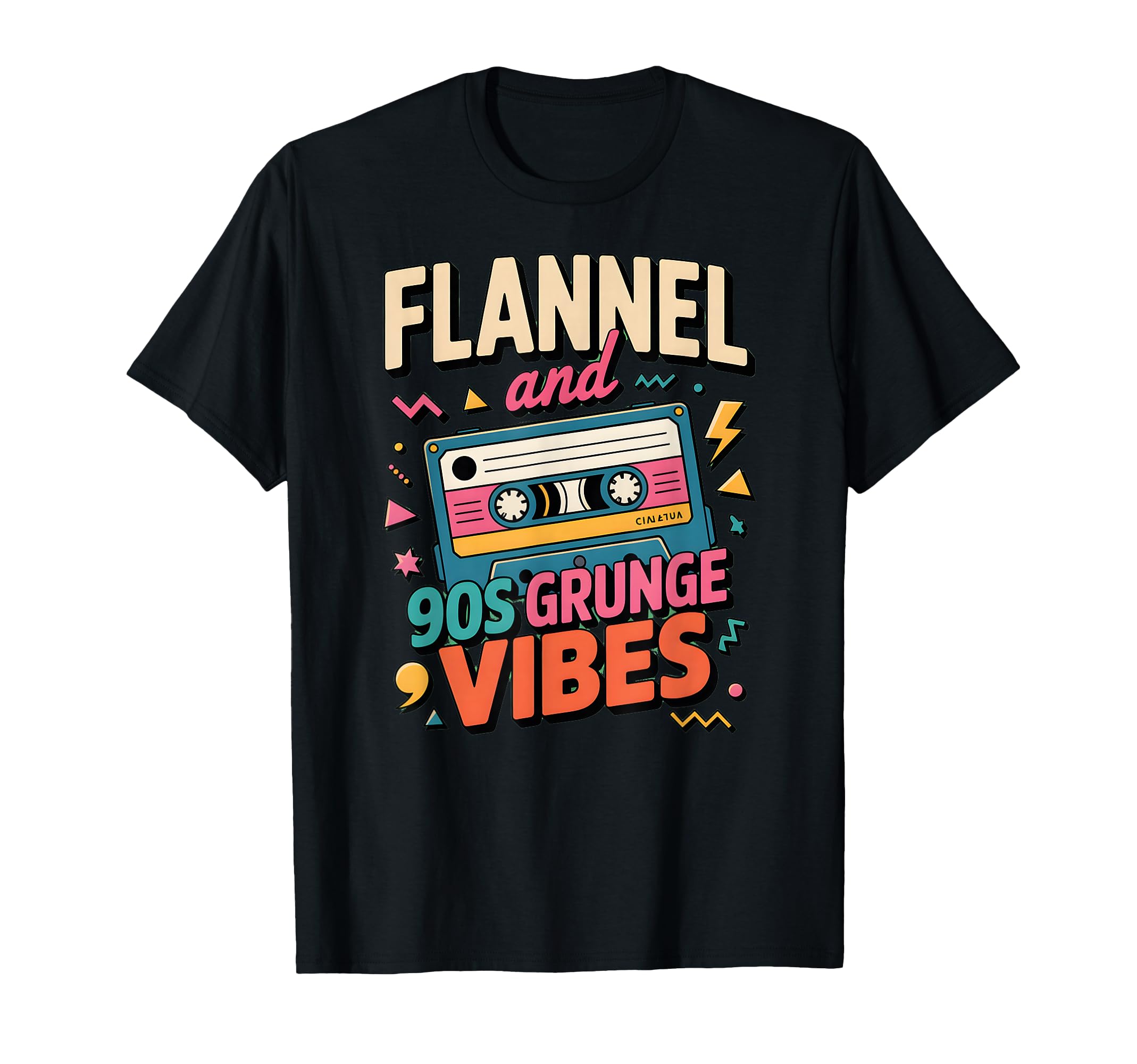 Flannel 90S Grunge Vibes Cassette Tape Pop T-Shirt - Unique Graphic Unisex - T-Shirt, Sweatshirt, Hoodie
