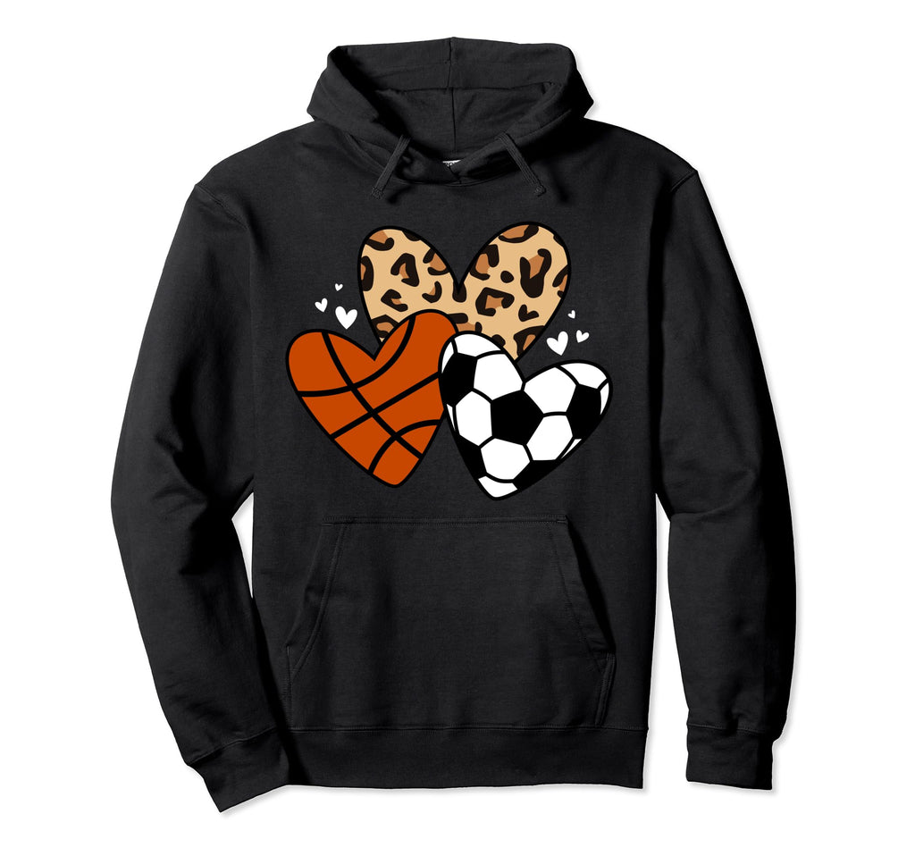 Soccer Basketball Heart Funny Soccer Hoodie - Unique Graphic for Adults - T-Shirt, Sweatshirt, Hoodie