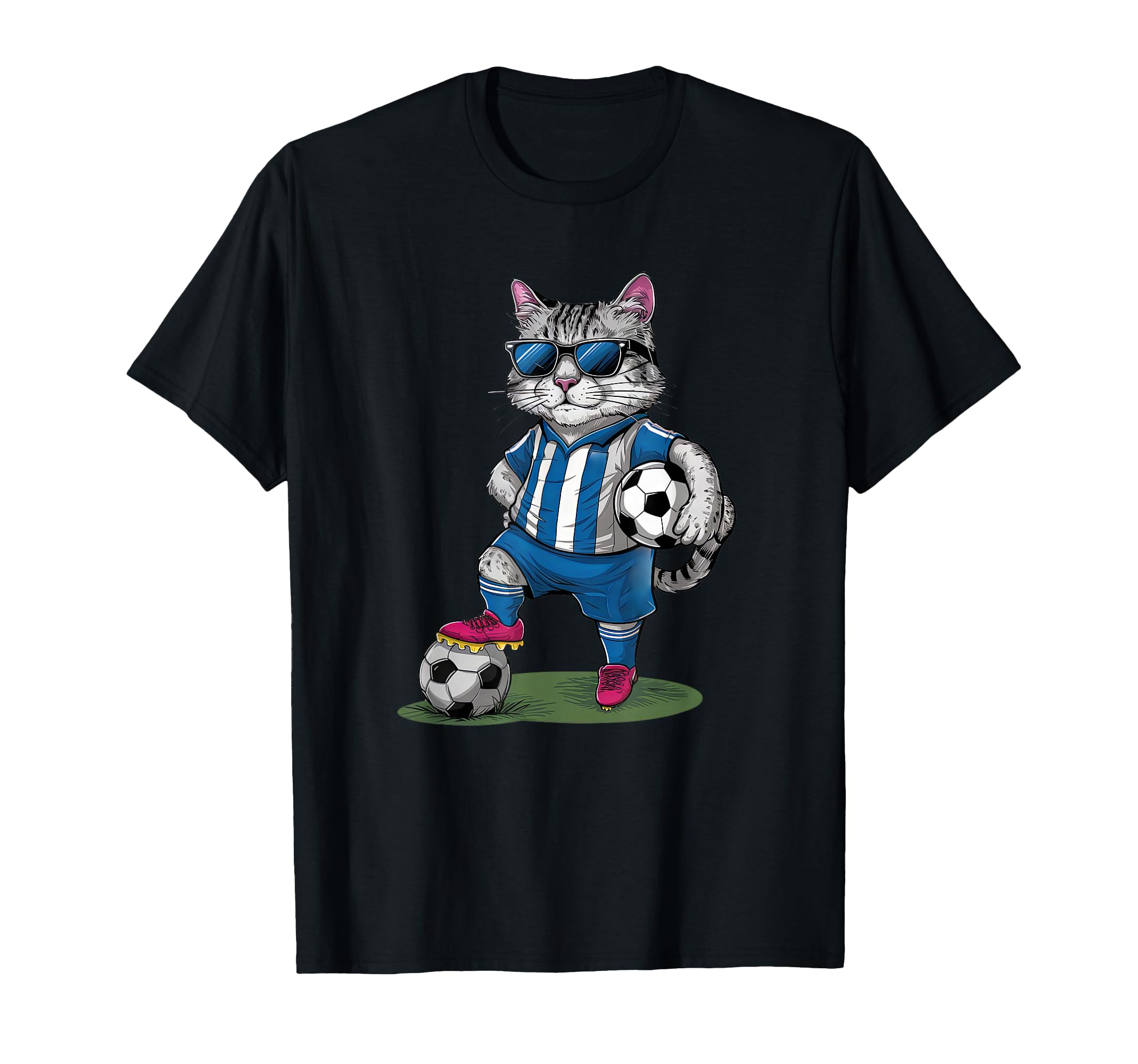 Funny Soccer Cat Cartoon Sports Fan T-Shirt - Aesthetic Graphic for Adults - T-Shirt, Sweatshirt, Hoodie