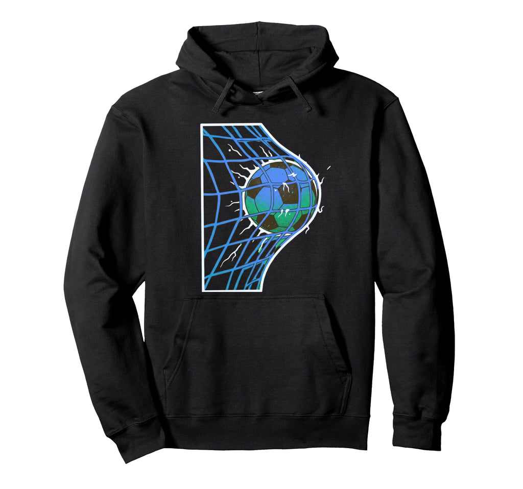 Soccer Ball Hitting Goal Net Action Hoodie - Fun Novelty Design Men Women - T-Shirt, Sweatshirt, Hoodie