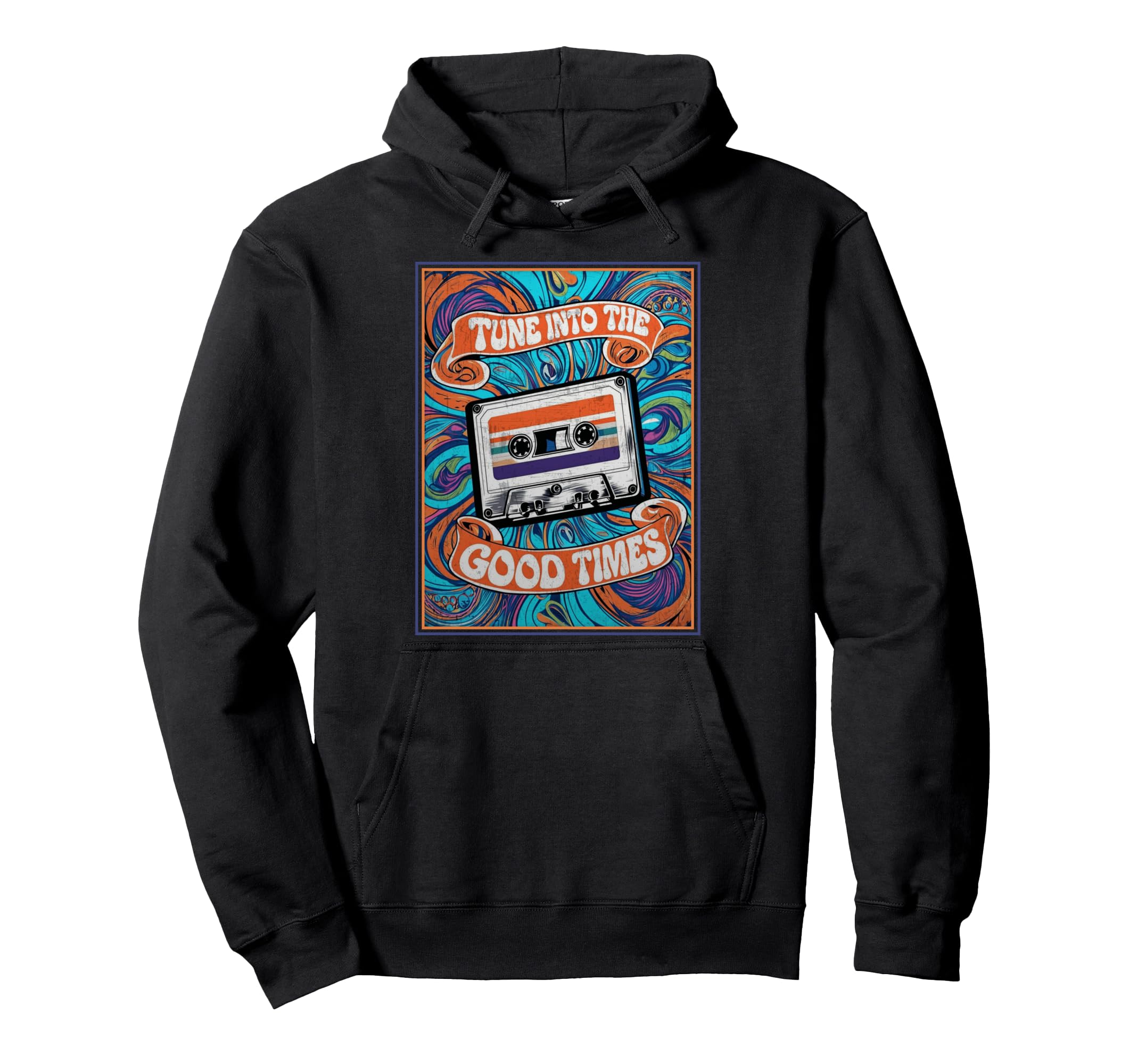 80S 90S Cassette Tape Tune Into Good Hoodie - Graphic Print for Adults - T-Shirt, Sweatshirt, Hoodie