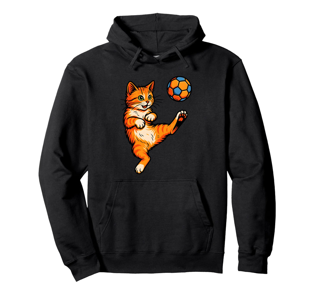 Funny Orange Cat Playing Soccer Hoodie - Aesthetic Graphic for Adults - T-Shirt, Sweatshirt, Hoodie