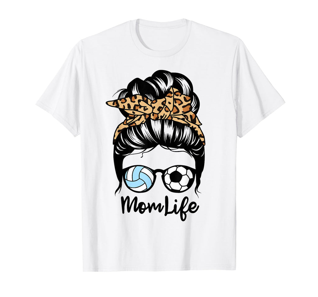 Mom Life Messy Bun Hair Funny Soccer T-Shirt - Unique Graphic Unisex - T-Shirt, Sweatshirt, Hoodie
