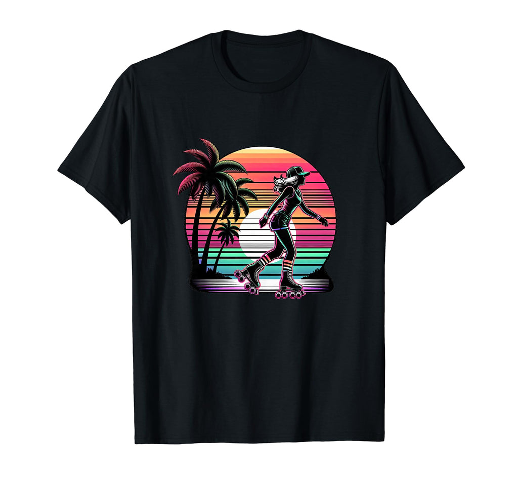 Skate Rolling Malibu Beach Sunset 80S T-Shirt - Novelty Apparel Unisex - T-Shirt, Sweatshirt, Hoodie