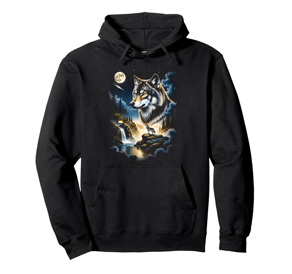 Grunge Howling Wolf 90S Nature Galaxy Hoodie - Unique Graphic Unisex - T-Shirt, Sweatshirt, Hoodie