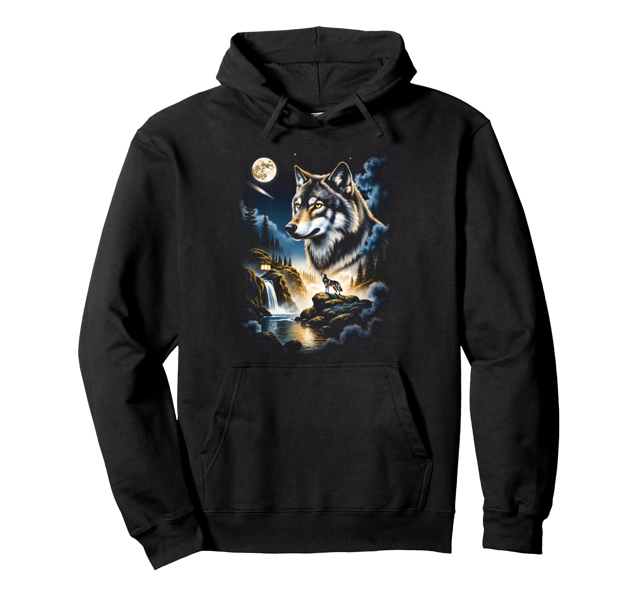 Grunge Howling Wolf 90S Nature Galaxy Hoodie - Unique Graphic Unisex - T-Shirt, Sweatshirt, Hoodie