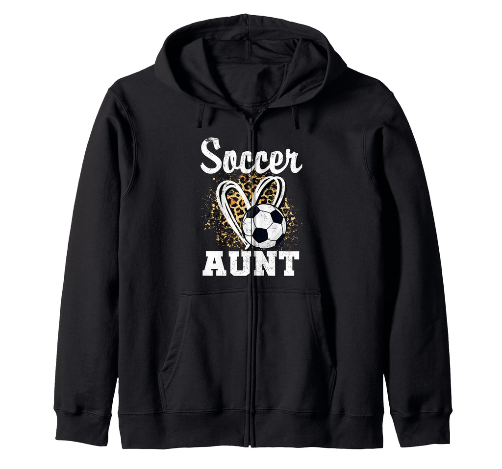 Soccer Aunt Leopard Heart Soccer Fan Hoodie - Unique Graphic Men Women - T-Shirt, Sweatshirt, Hoodie